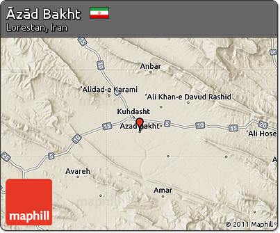 Shaded Relief Map of Āzād Bakht