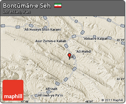 Shaded Relief Map of Bontūmān-e Seh
