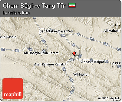 Shaded Relief Map of Cham Bāgh-e Tang Tīr