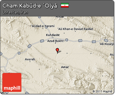 Shaded Relief Map of Cham Kabūd-e `Olyā