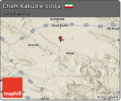 Shaded Relief Map of Cham Kabūd-e Vosţá
