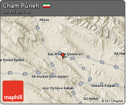 Shaded Relief Map of Cham Pūneh