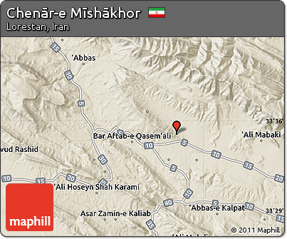 Shaded Relief Map of Chenār-e Mīshākhor