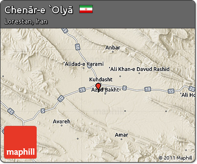 Shaded Relief Map of Chenār-e `Olyā