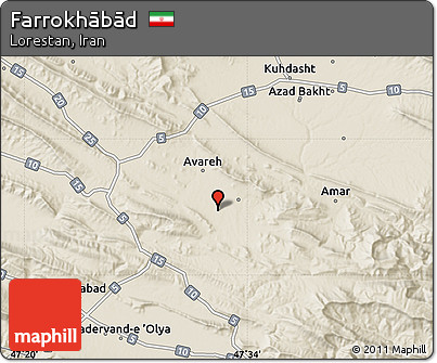 Shaded Relief Map of Farrokhābād
