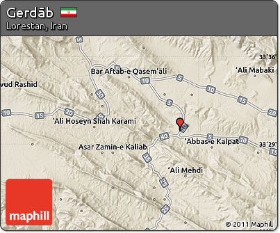 Shaded Relief Map of Gerdāb