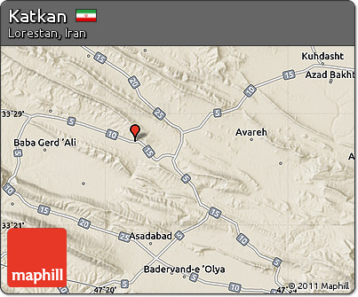 Shaded Relief Map of Katkan