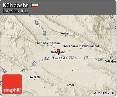 Shaded Relief Map of Kūhdasht