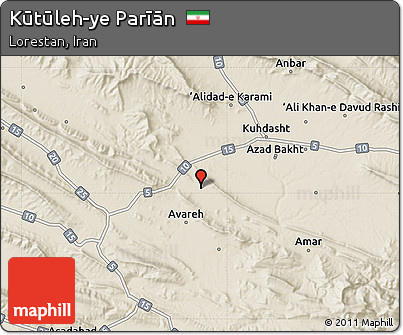 Shaded Relief Map of Kūtūleh-ye Parīān