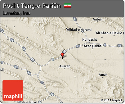 Shaded Relief Map of Posht Tang-e Parīān