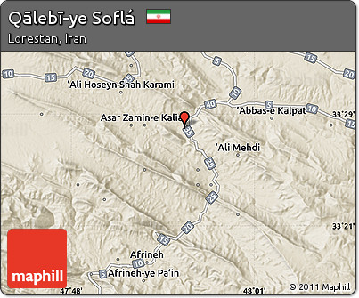 Shaded Relief Map of Qālebī-ye Soflá