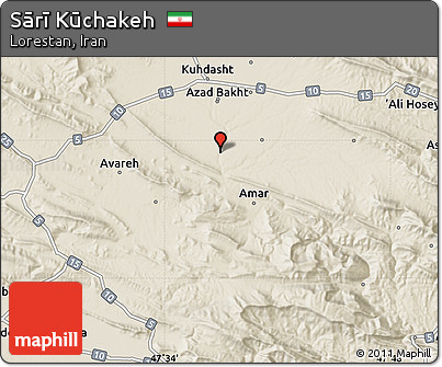 Shaded Relief Map of Sārī Kūchakeh