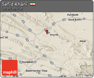 Shaded Relief Map of Sefīd Khānī