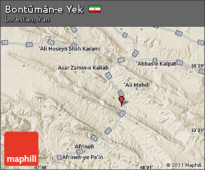 Shaded Relief Map of Bontūmān-e Yek