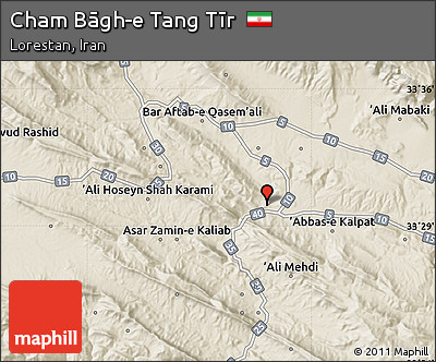 Shaded Relief Map of Cham Bāgh-e Tang Tīr