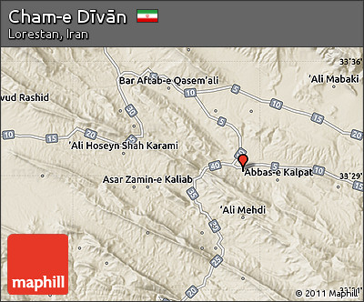 Shaded Relief Map of Cham-e Dīvān