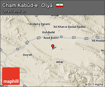 Shaded Relief Map of Cham Kabūd-e `Olyā