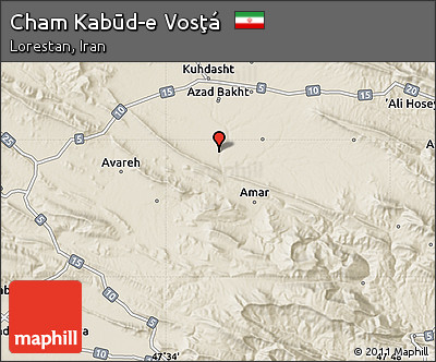 Shaded Relief Map of Cham Kabūd-e Vosţá