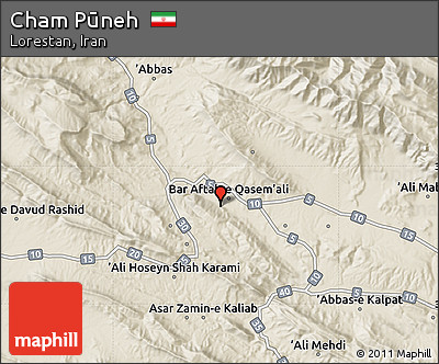 Shaded Relief Map of Cham Pūneh