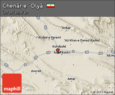 Shaded Relief Map of Chenār-e `Olyā