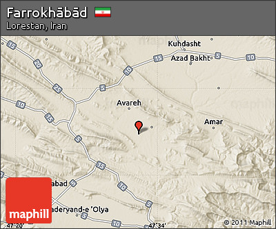 Shaded Relief Map of Farrokhābād