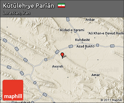 Shaded Relief Map of Kūtūleh-ye Parīān