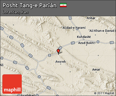 Shaded Relief Map of Posht Tang-e Parīān