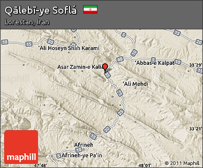 Shaded Relief Map of Qālebī-ye Soflá