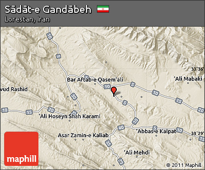 Shaded Relief Map of Sādāt-e Gandābeh