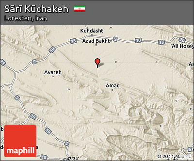 Shaded Relief Map of Sārī Kūchakeh