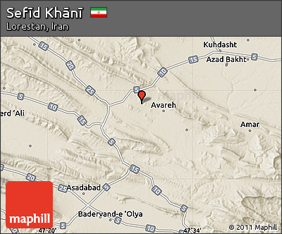 Shaded Relief Map of Sefīd Khānī