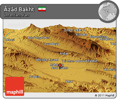 Physical Panoramic Map of Āzād Bakht