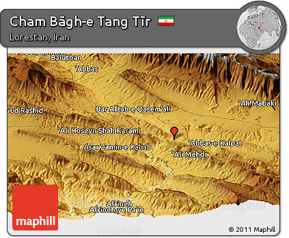 Physical Panoramic Map of Cham Bāgh-e Tang Tīr