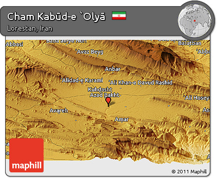 Physical Panoramic Map of Cham Kabūd-e `Olyā
