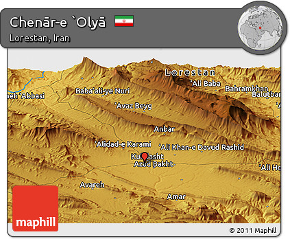 Physical Panoramic Map of Chenār-e `Olyā