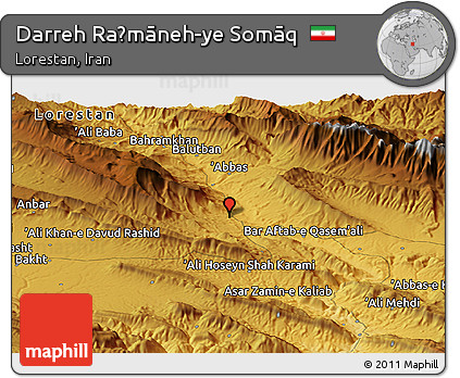 Physical Panoramic Map of Darreh Raḩmāneh-ye Somāq