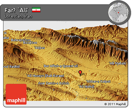Physical Panoramic Map of Farẕ `Alī