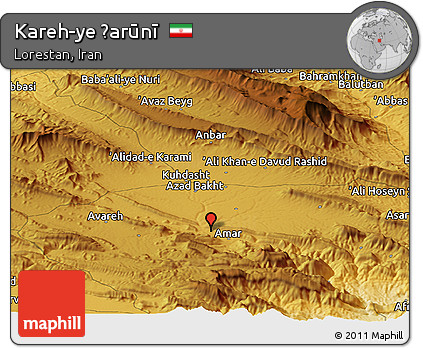 Physical Panoramic Map of Kareh-ye Ẕarūnī