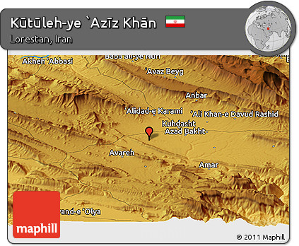 Physical Panoramic Map of Kūtūleh-ye `Azīz Khān
