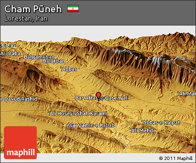 Physical Panoramic Map of Cham Pūneh