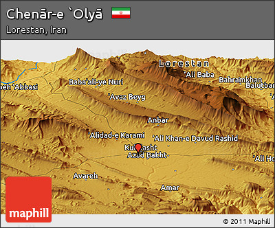 Physical Panoramic Map of Chenār-e `Olyā