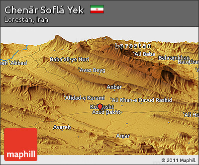 Physical Panoramic Map of Chenār Soflá Yek