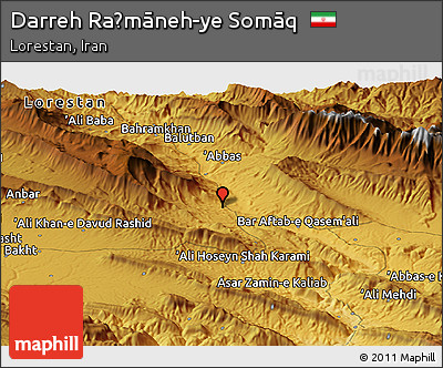 Physical Panoramic Map of Darreh Raḩmāneh-ye Somāq