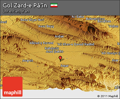 Physical Panoramic Map of Gol Zard-e Pā'īn