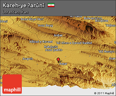 Physical Panoramic Map of Kareh-ye Ẕarūnī