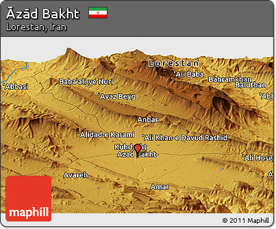 Physical Panoramic Map of Āzād Bakht