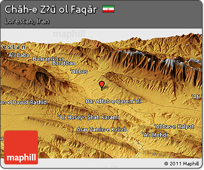 Physical Panoramic Map of Chāh-e Z̄ū Ol Faqār