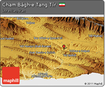 Physical Panoramic Map of Cham Bāgh-e Tang Tīr