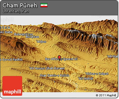 Physical Panoramic Map of Cham Pūneh