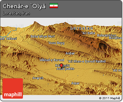 Physical Panoramic Map of Chenār-e `Olyā